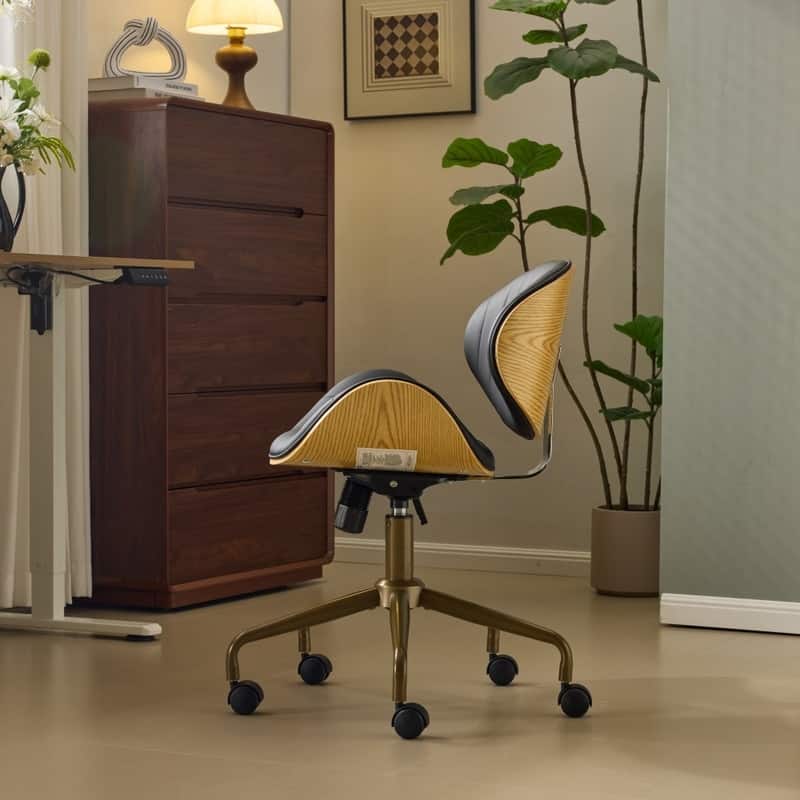 PU Curved Office Chair With Antique Bronze Base