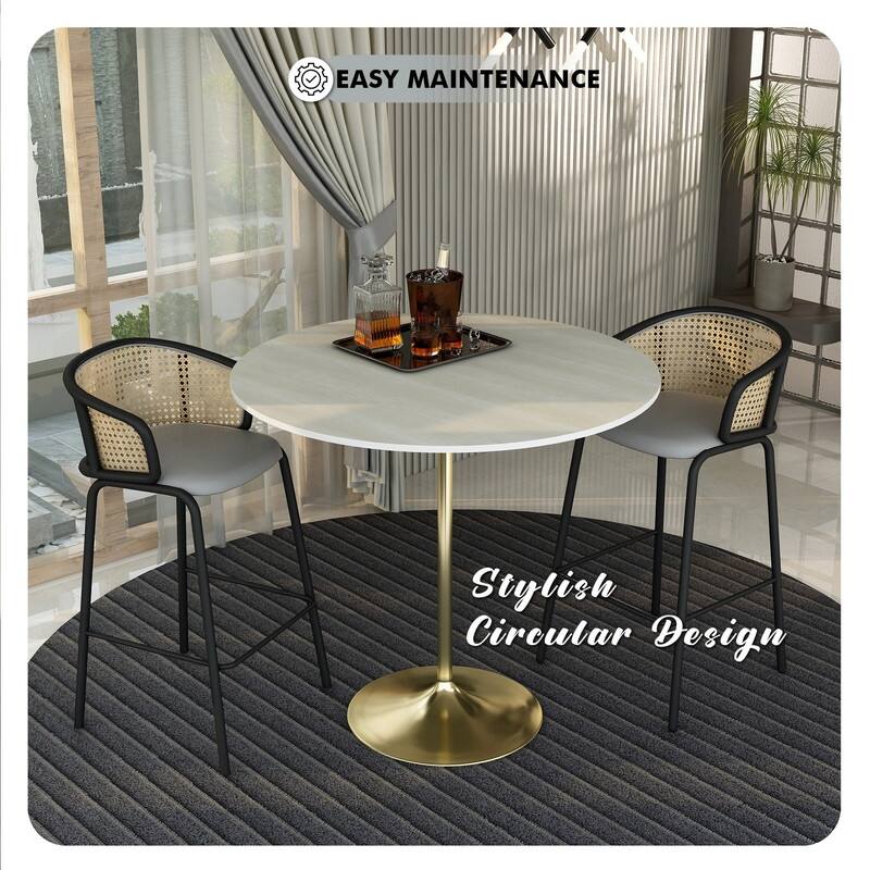 LeisureMod Verve 48" Round Dining Table with MDF Wood TableTop and Brushed Gold Base for Kitchen & Dining Room