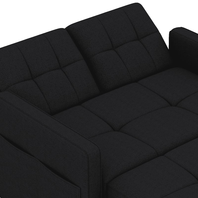 3-in-1 Sleeper Sofa with Iron Frame Pull-Out Bed, Linen Futon Couch with Reclining Backrest and Side Pocket