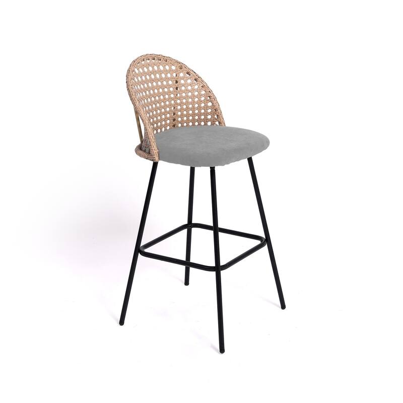 Coastal Rattan Back Counter Height Upholstered Bar Stools
