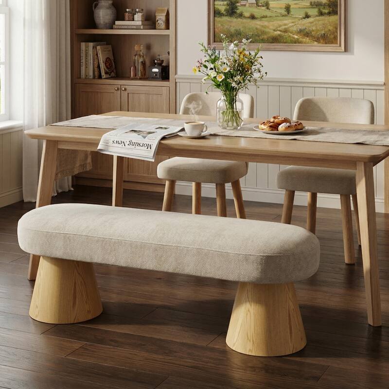 Christopher Knight Home - Modern Upholstered Storage-Free Dining Bench with Chenille Fabric - Oatmeal