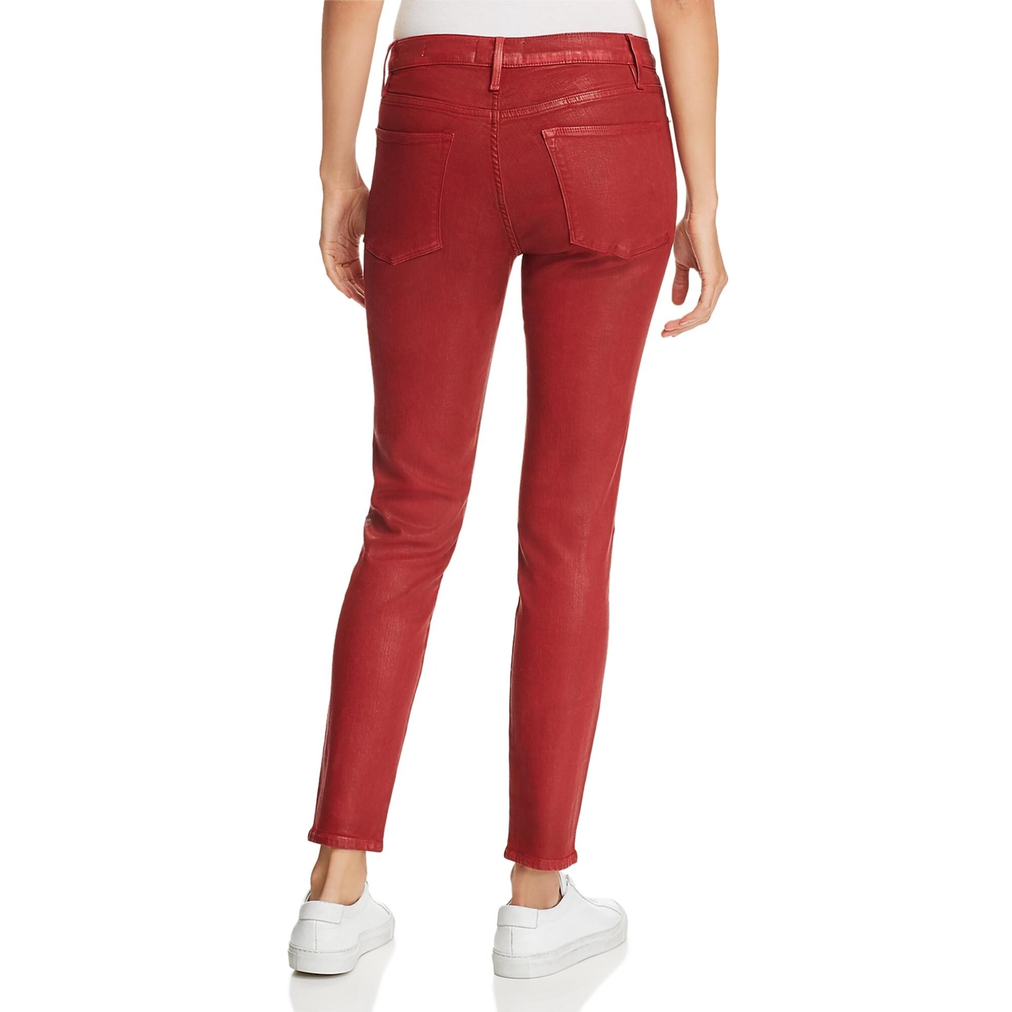 red coated skinny jeans