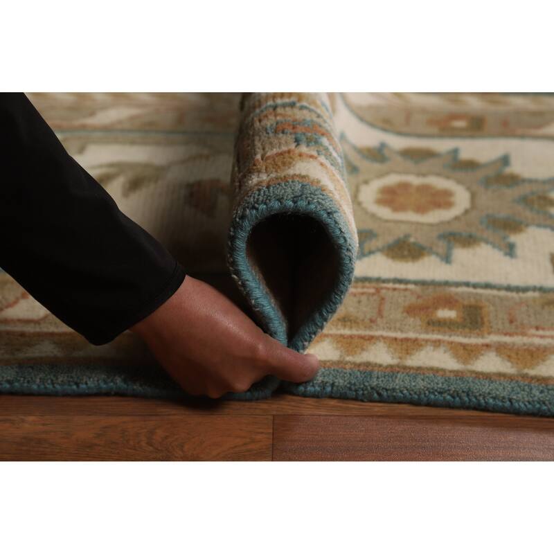 Floral Blue Oushak Style Area Rug Handmade Wool Carpet - 9'0" x 11'10"