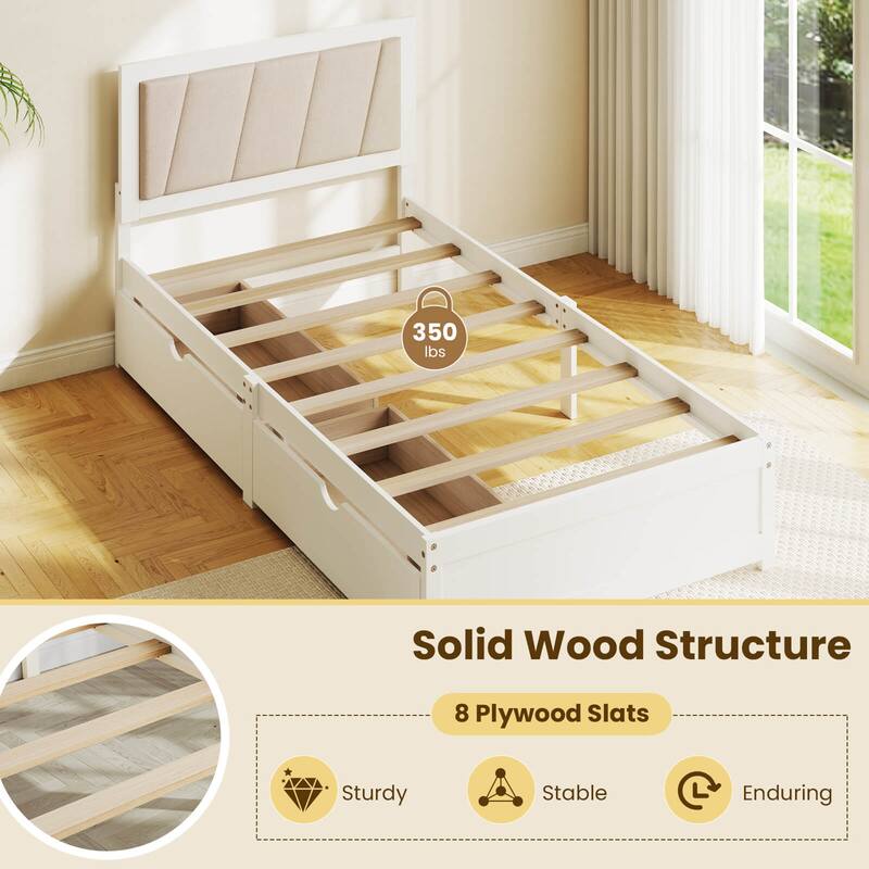 Costway Twin Size Bed Frame with 2 Storage Drawers Upholstered