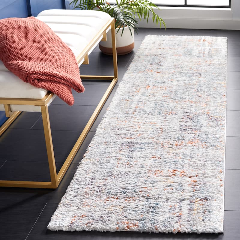 SAFAVIEH Berber Shag Penina Rug - 2'3" x 6' Runner - Blue Rust/Ivory