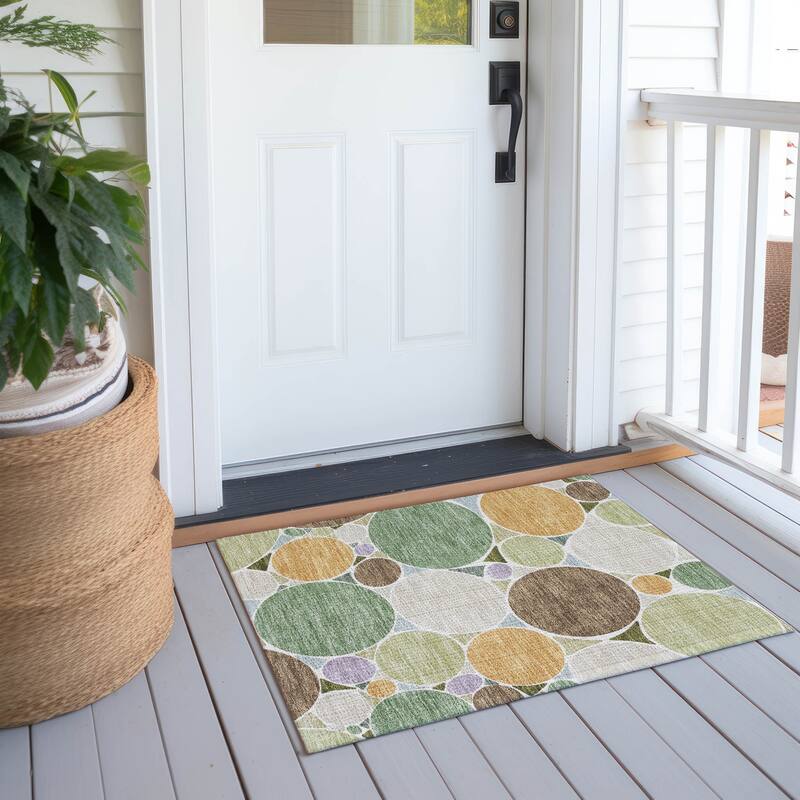 Machine Washable Indoor/ Outdoor Contemporary Rowan Chantille Rug - Basil - 1'8" x 2'6"