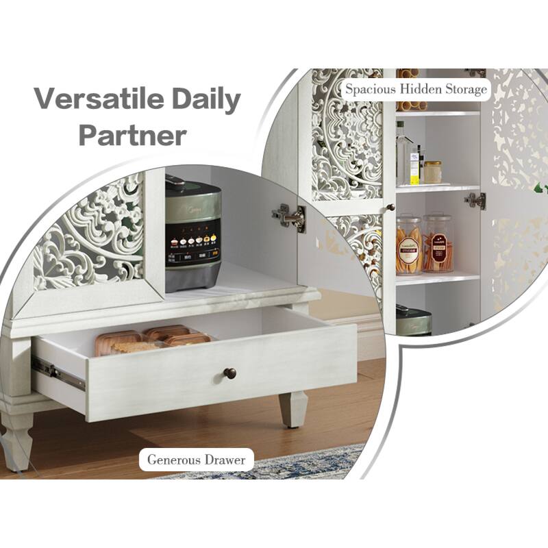 Roomfitters 55'' Tall Storage Cabinet, Carved Wood Accent Sideboard with Solid Wood Legs for Dining Room