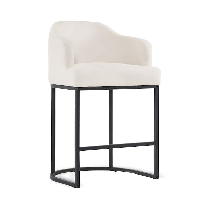 26 in. Bar Stools Upholstered Counter Stools Modern Low Back Metal Kitchen Island Stools - 22.7" W x 21" D x 35.2" H - Set of 2 - Beige/Fabric