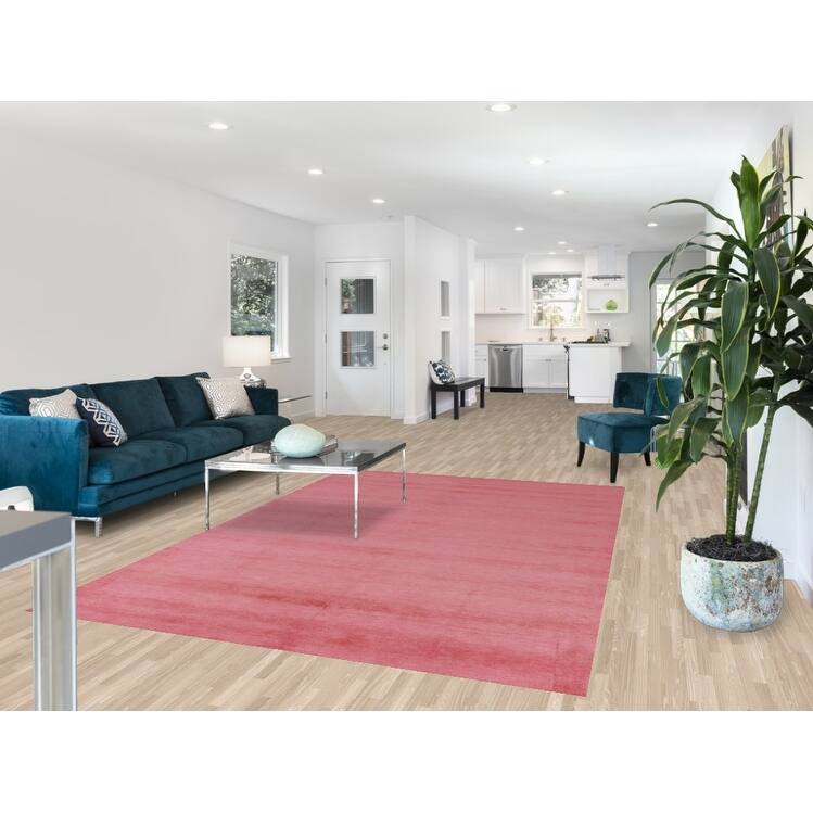 Hand Knotted Oriental 100% Wool Carpet Modern Solid Pink Gabbeh Area Rug - 8' 11'' X 6' 1''