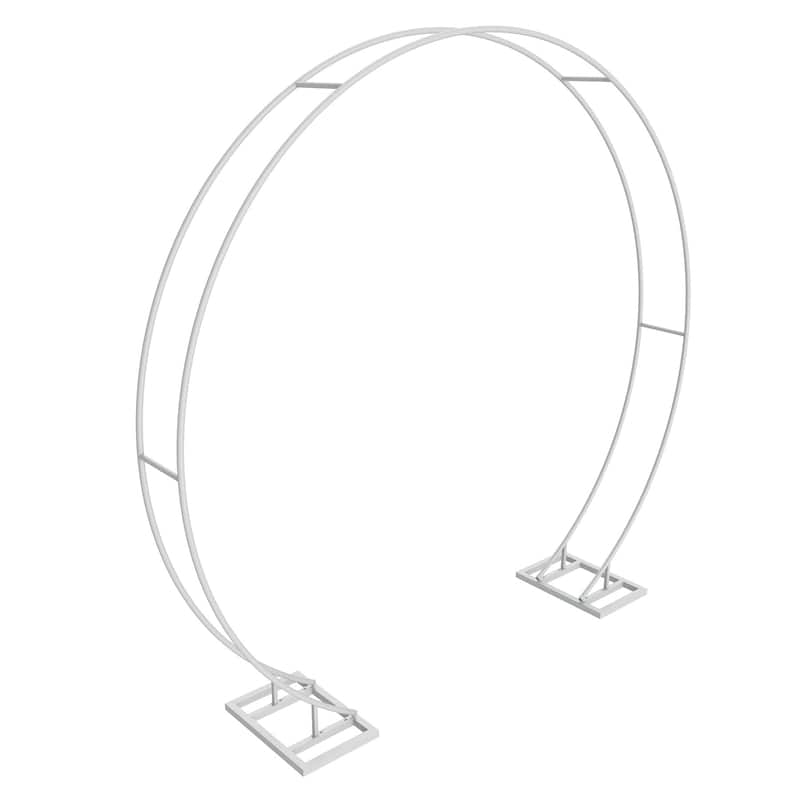 Round Arch Backdrop Stand Large Double Hoop Iron Garden Arbor White 79"H