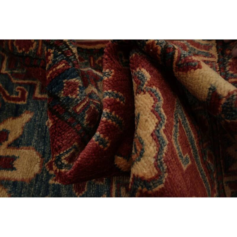 Hand Knotted Oriental 100% Wool Carpet Traditional Geometric Red Super Kazak Area Rug - 5' 4'' X 3' 8''