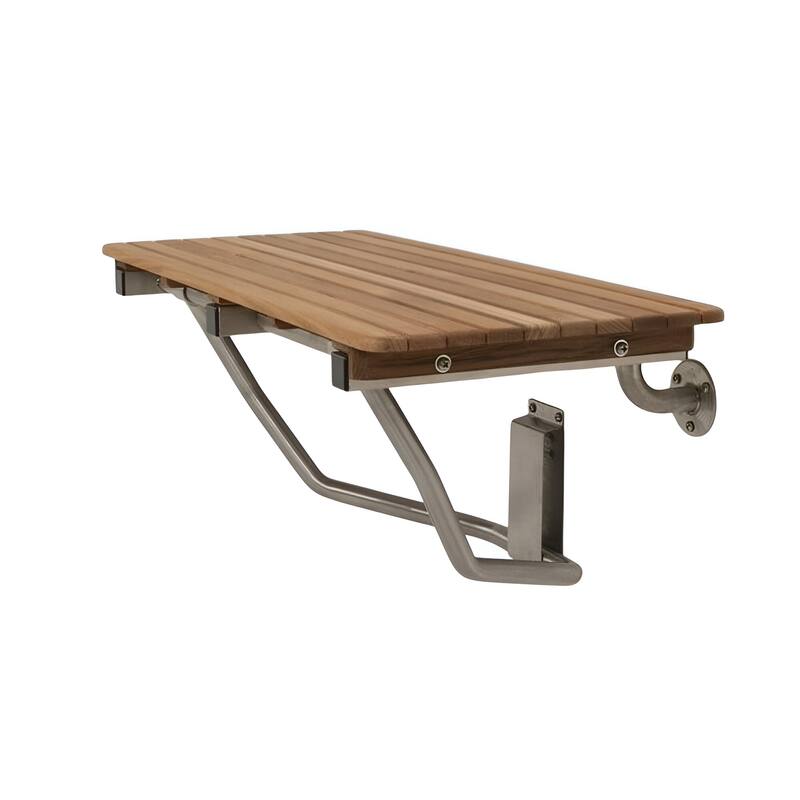 HomeRoots 28" Brown Premium Wall Mount Teak Shower Bench
