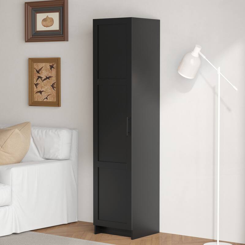 70.87" Tall Narrow Storage Bathroom Cabinet with 3 Adjustable Shelves - Black