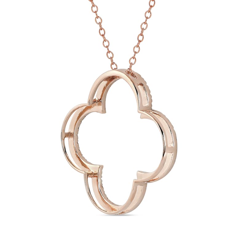 1/6ct - 1ct TDW Diamond 14K Gold Open Clover Pendant Necklace for Women