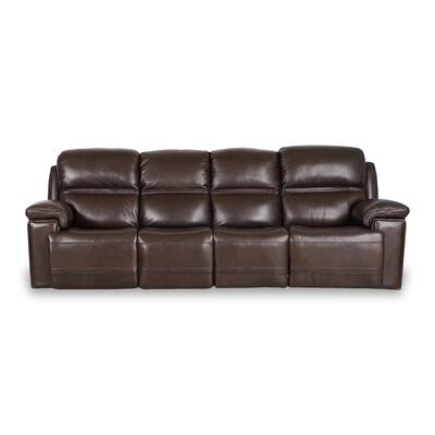 Brown Leather Power Reclining 4-Seater Sofa with USB Charging