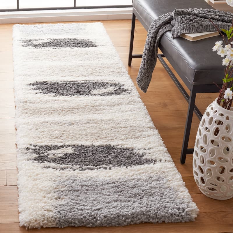SAFAVIEH Fontana Shag Anushya Rug - 2'3" x 12' Runner - Grey/Ivory
