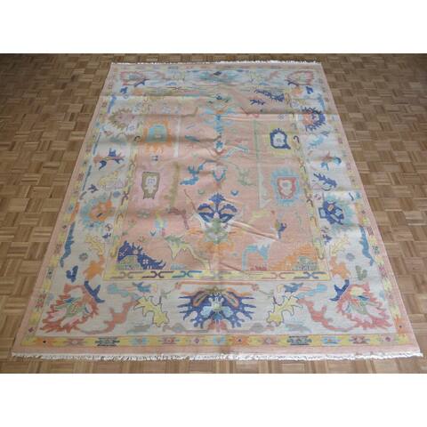 Hand Knotted Pink Oushak with Wool Oriental Rug (9' x 11'9") - 9' x 11'9"