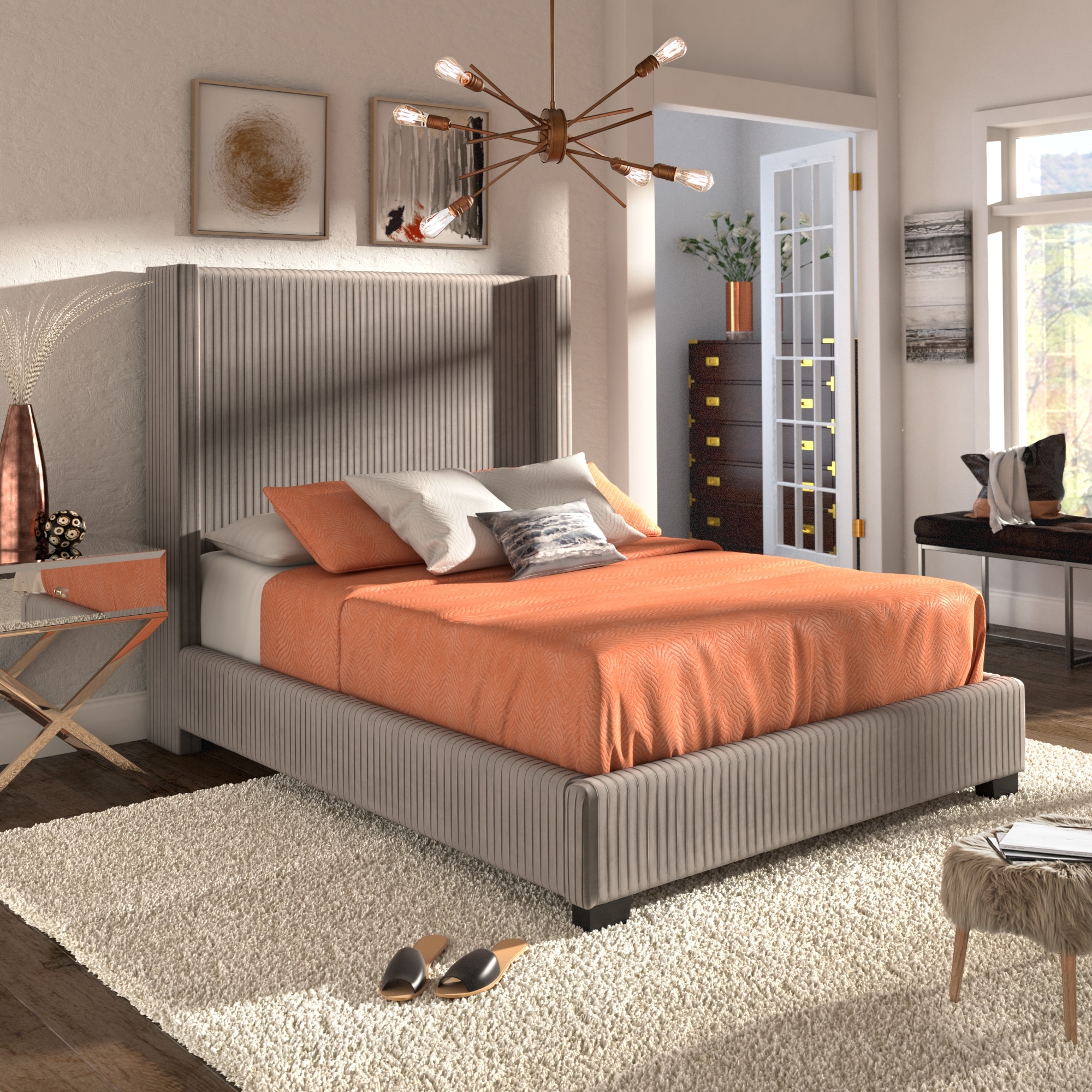 Jules pleated velvet wingback bed by inspire q modern new arrivals