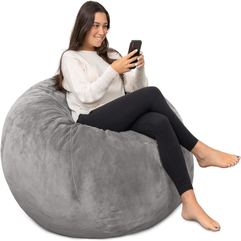 4 Ft Bean Bag Chair: Memory Foam Filled Bean Bag Chairs, Ultra Supportive  Stuffed Bean Bag with Ultra Soft Corduroy Cover, Grey for Kids, Adults