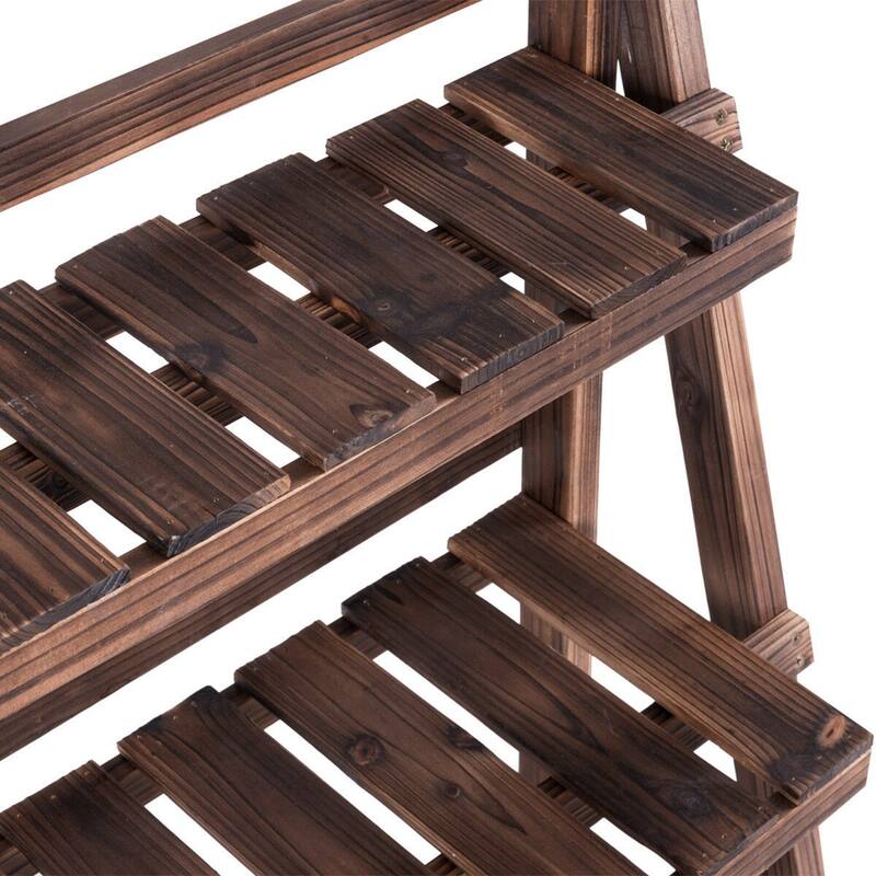 3-Tier Folding Garden Wooden Flower Plant Pot Display Rack - Tan - Modern & Contemporary - No - Plant Racks - Wood - Assembly Required