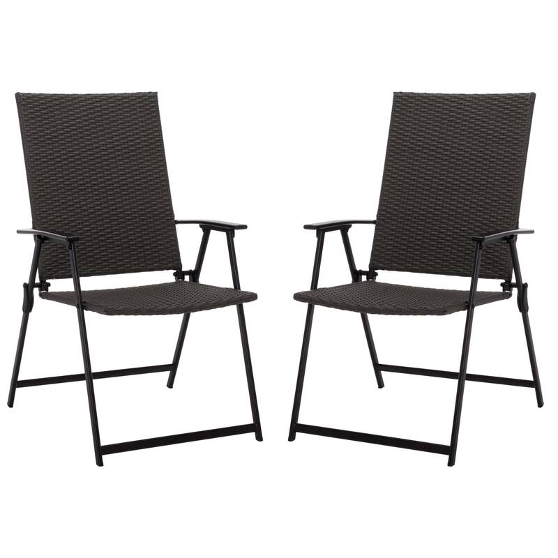 SAFAVIEH Outdoor Living Simon Folding Chair (Set of 2) - 23"W x 26"D x 38"H - Black/Grey
