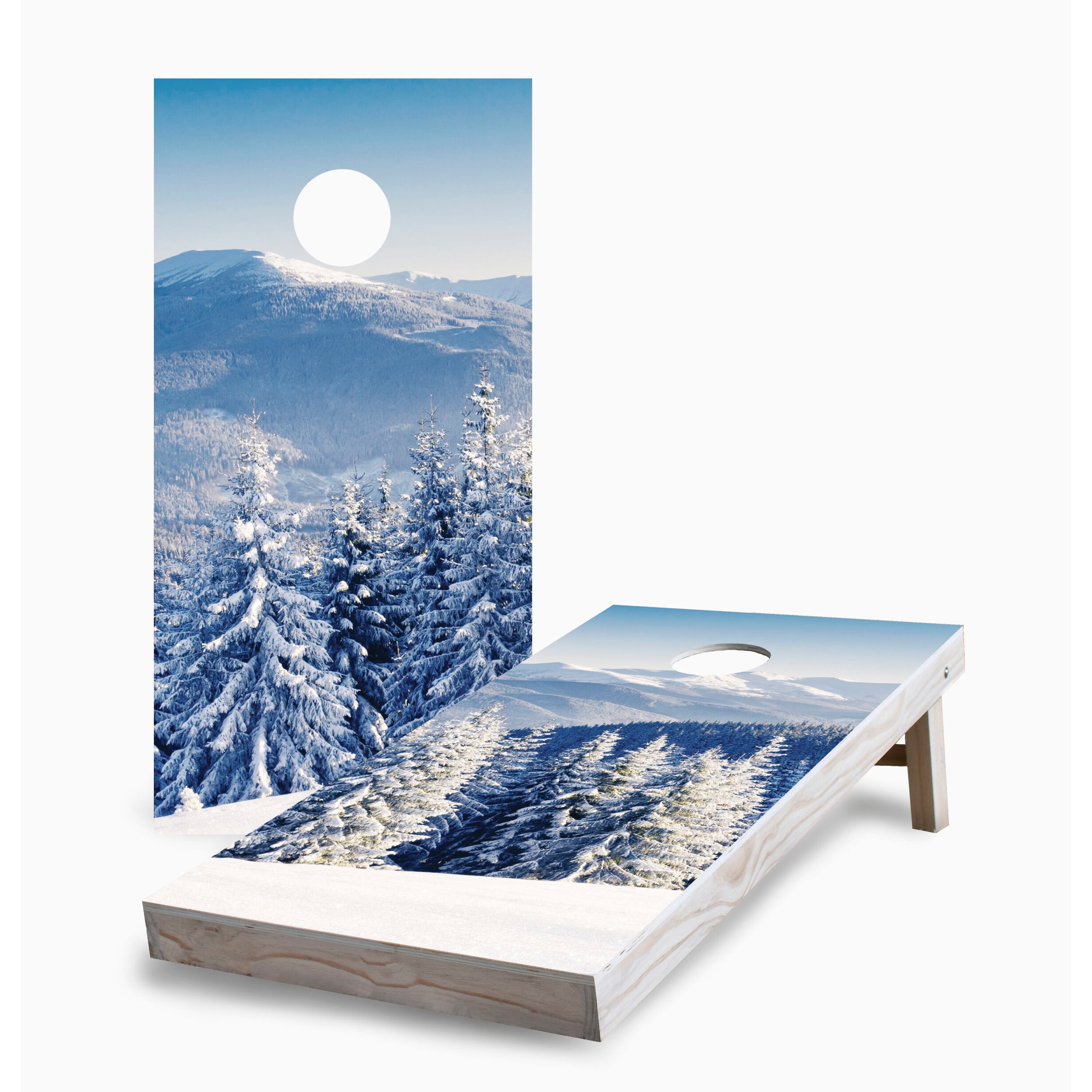 Winter Mountains Corn Hole Board Set with Carry Case