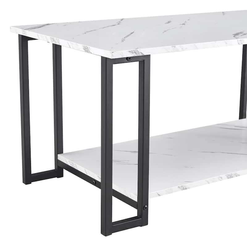 39.37" L MDF Rectangle Tabletop Iron Coffee Table , Dining Room, Coffee Shop, Resterant, White Top, Gold Leg