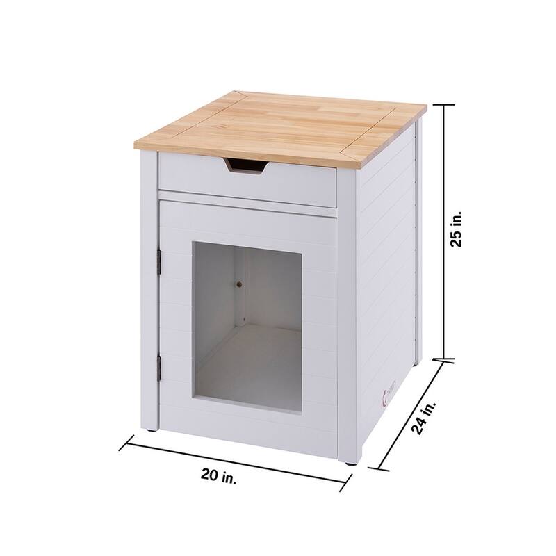 TRINITY 20" Litter Box Enclosure End Table w/ Drawer, White