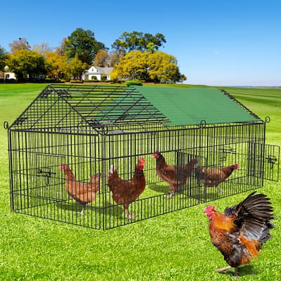 Metal Chicken Coop, Large Chicken Run Pet Playpen with Waterproof Cover