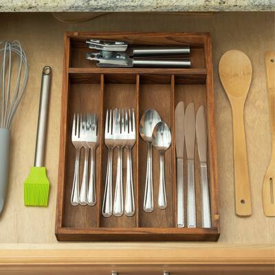 Home Basics Natural 5 Divided Compartments Drawer Organizer Tray - 14" x 10" x 2"