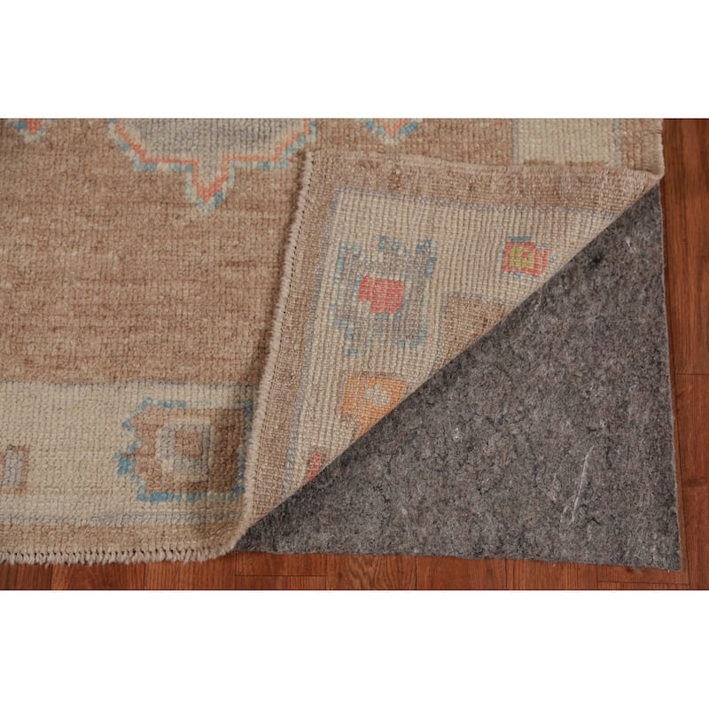 Hand Knotted Oriental 100% Wool Carpet Transitional Geometric Brown Oushak Runner Rug - 10' 2'' X 2' 11''