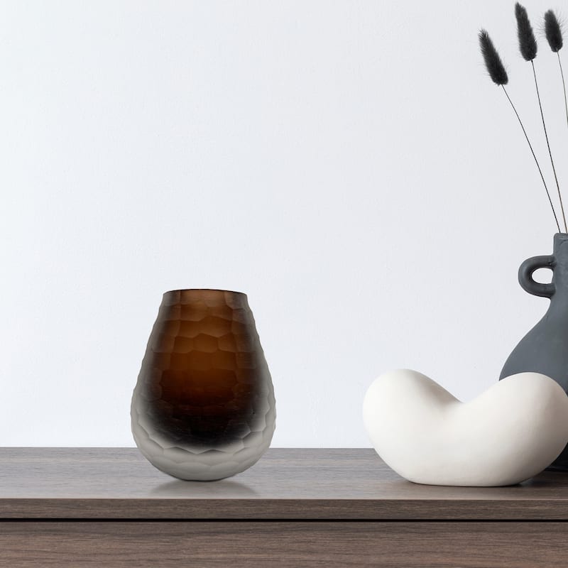 6" High Premium Contemporary Glass Vase for Flowers in Brown
