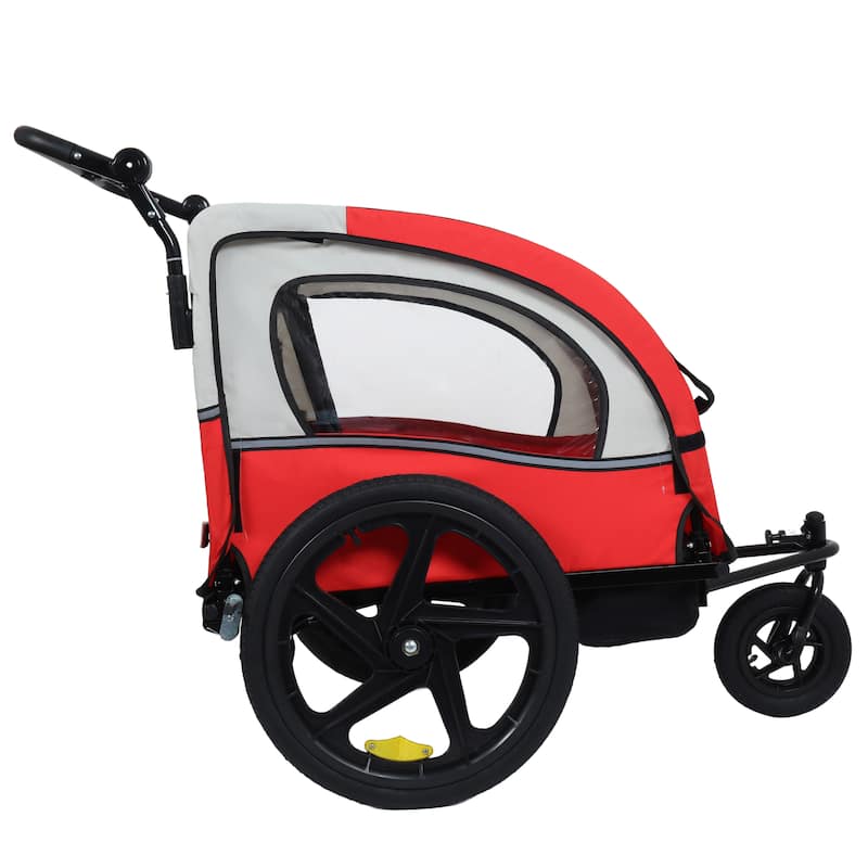 2-In-1 Double 2 Seat With Bike Trailer Jogger Stroller Foldable Collapsible W/Pivot Front Wheel, Storage Bag