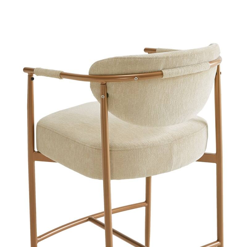 Spruce & Spring Modern Counter Stool with Gold Metal Frame and Woven Strap Arm