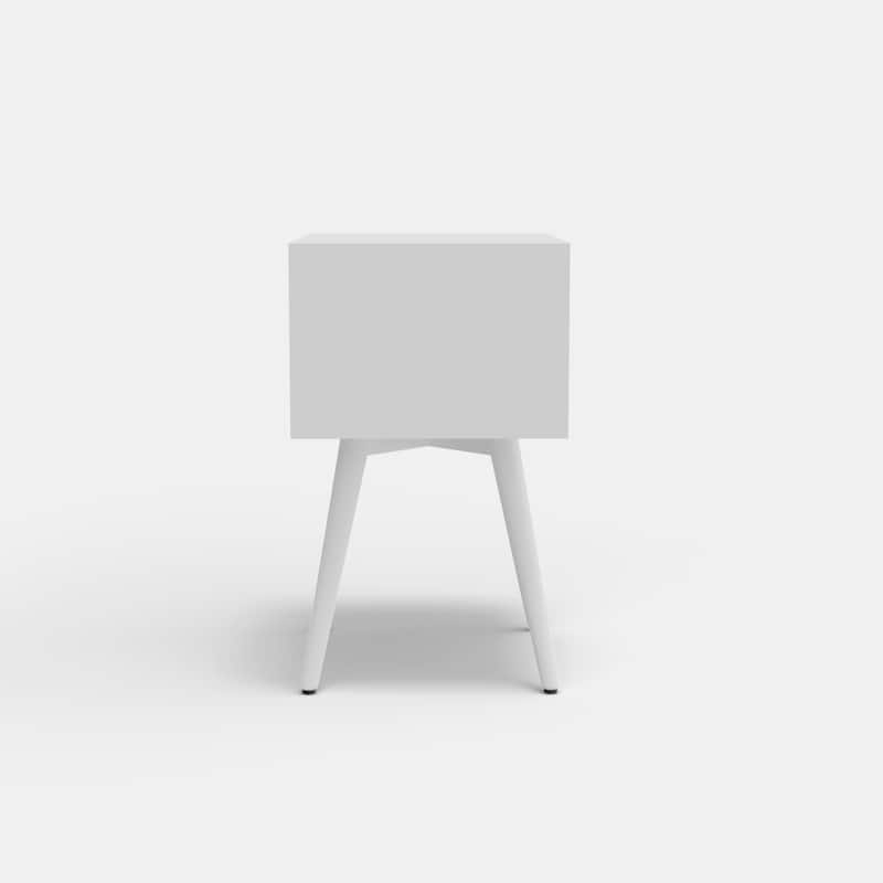 Small Mid-Century Modern Nightstand in White Finish with Tapered Legs and Smooth Ball-Bearing Drawer Glides