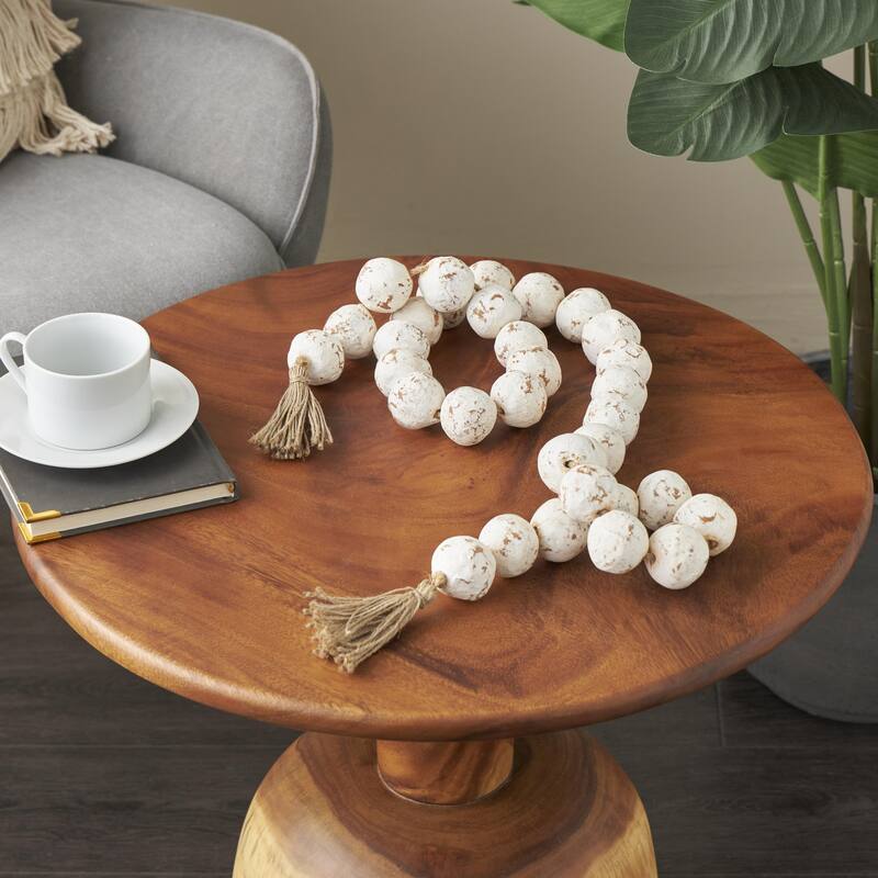 Ceramic Handmade Round Intricately Shaped Large Distressed Beaded Garland with Tassel - Roche River Decor