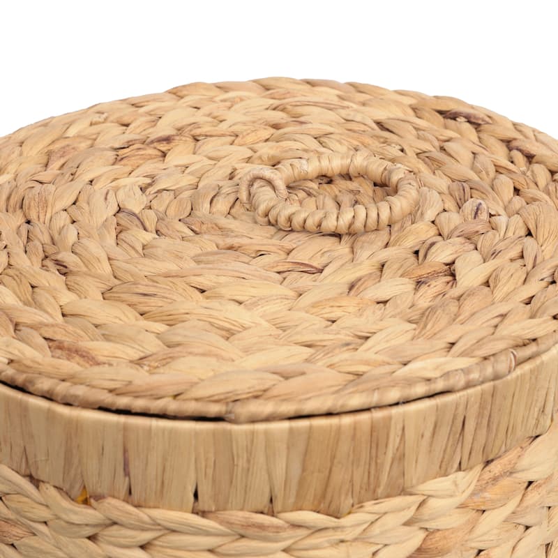 Nora Handwoven Water Hyacinth 5.7-Gallon Tapered Round Wicker Watebasket with Lid (Set of 2)