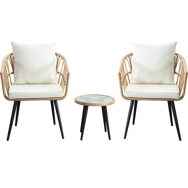 3PCS Rattan Wicker Patio Conversation Set