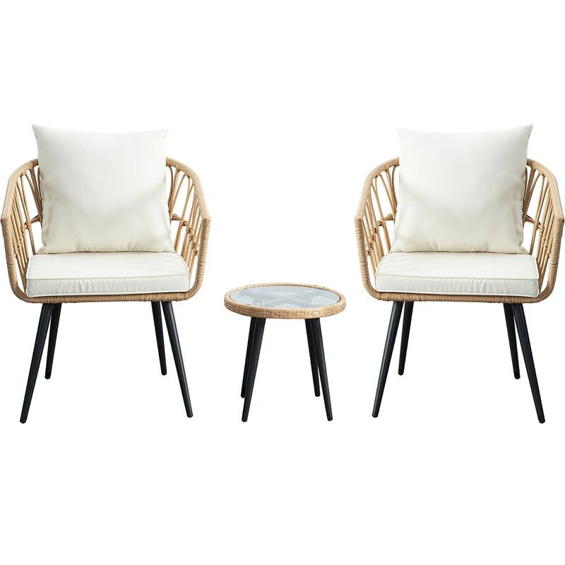 Beige 3 Pieces Rattan Wicker Patio Conversation Set--Clearance