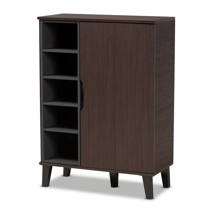 Idina Mid-Century Modern Two-Tone 1-Door Shoe Cabinet