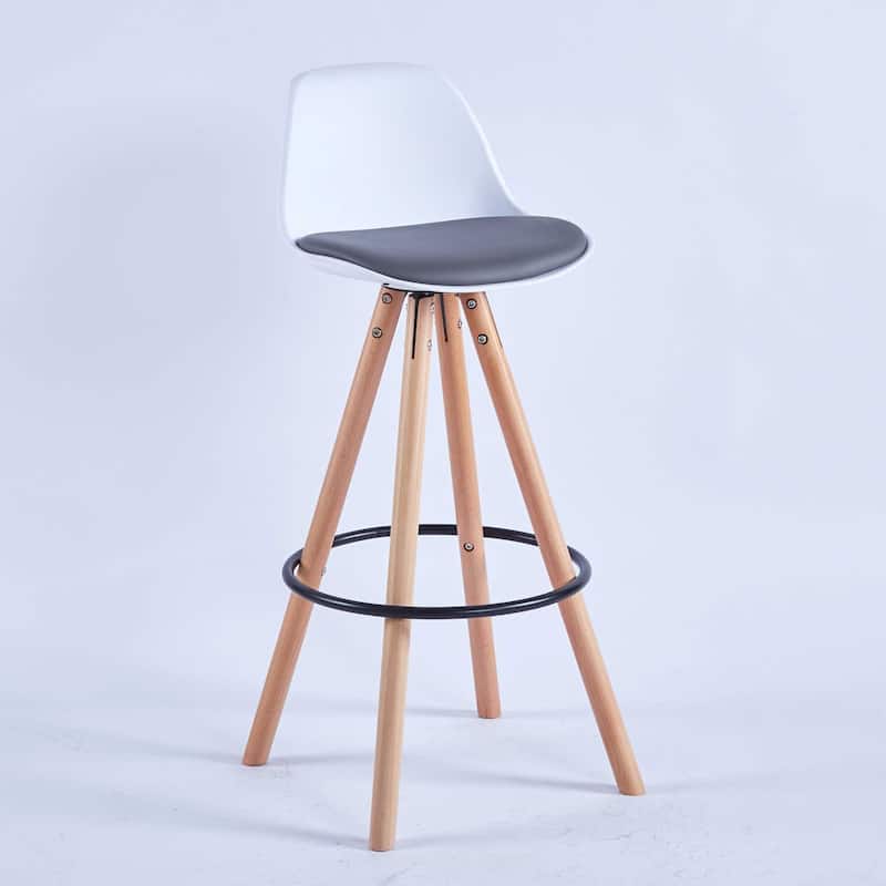 Bar Stools Set of 2 with Back,white and grey, Barstools Bar Height,wood leg Bar Chair, PU Upholstered Soft Case