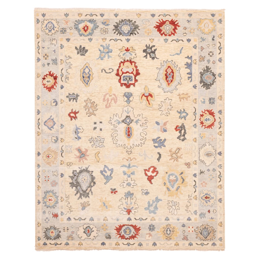 ECARPETGALLERY Hand-knotted Modern Oushak Ivory Wool Rug - 8'1 x 9'11