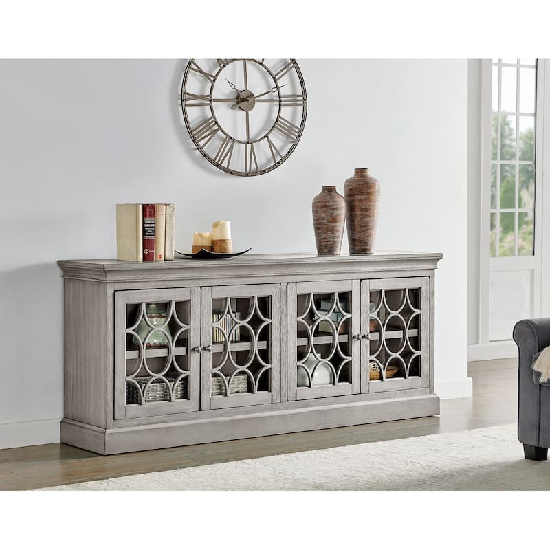 Rustic 72" Four Door TV Console, Entertainment Stand, Wood Accent Cabinet, Fully Assembled, White - 72"W x 30"H x 16"D - Subtle gray finish
