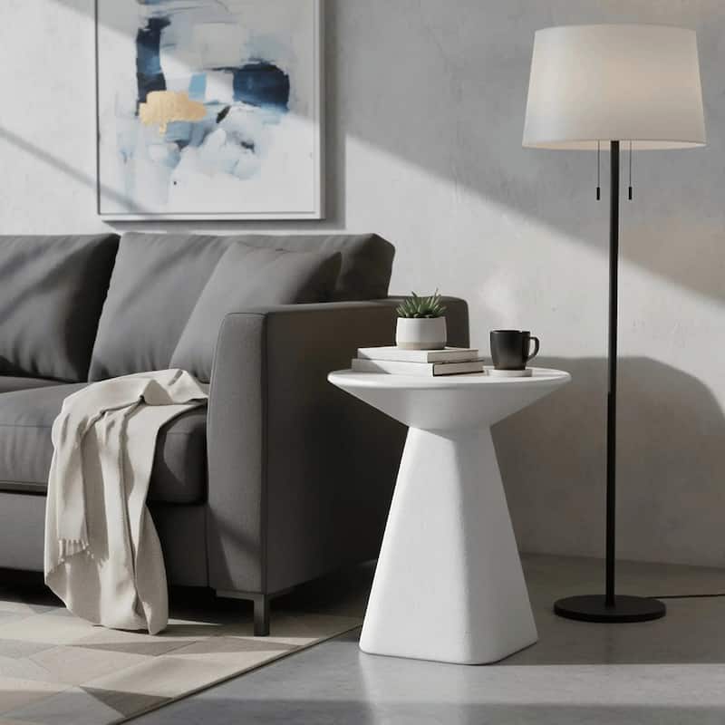 Elsie 18" Wide Circular Fiberstone Side Table with Powder-Coated Finish for Indoor/Outdoor Use
