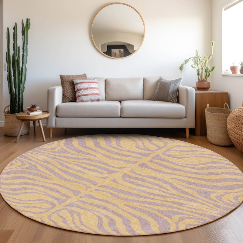 Machine Washable Indoor/ Outdoor Modern Animal Print Chantille Rug - Peach - 8' x 8'