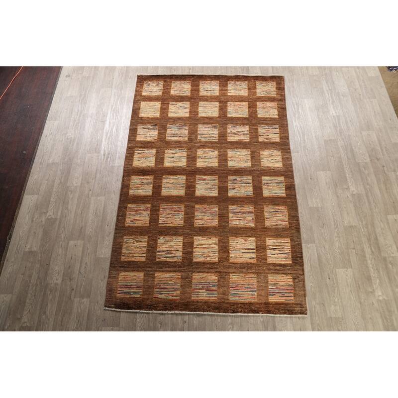 Checkered Gabbeh Kashkoli Oriental Wool Area Rug Handmade Carpet - 5'5" x 9'1"