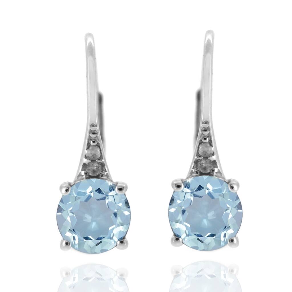 925 Sterling Silver Sky Blue Topaz and Diamond Earrings