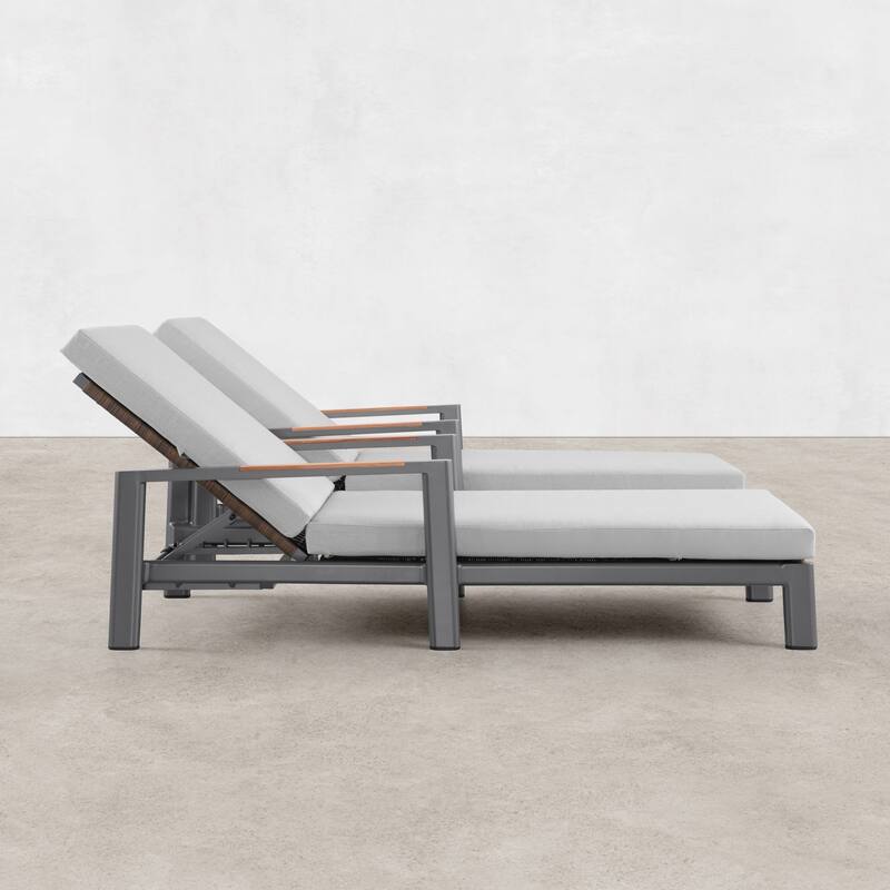 Arlo Teak & Wicker Aluminum Dual-Use Outdoor Chaise Lounge (Set of 2)