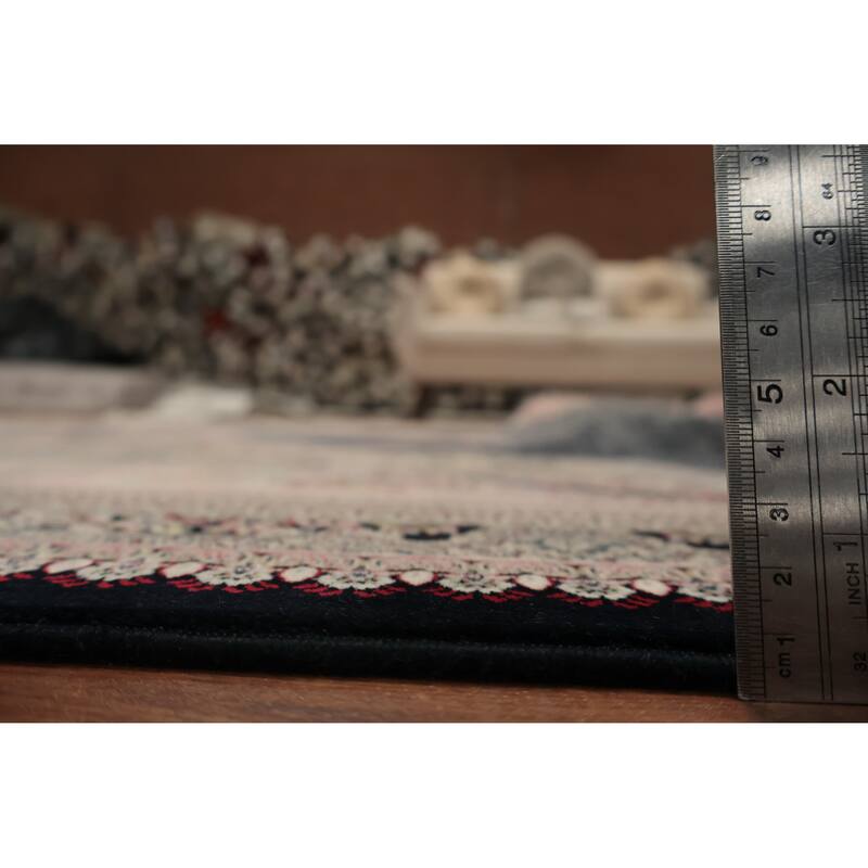 Machine Made Oriental 90% Silk - 10% Polyester Carpet Traditional Medallion Navy Blue & Blues Qum Area Rug - 9' 10'' X 6' 6''