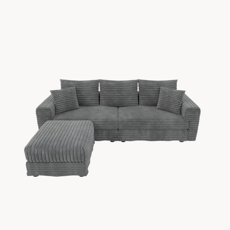 Modular Sectional Sofa with Ottomans, Oversized Corduroy Upholstered Cloud Sofa, Convertible Boneless Deep Seat Couch